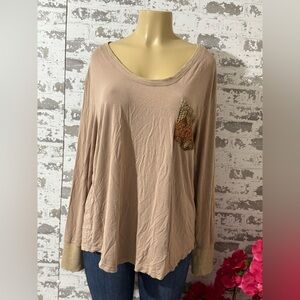 POL Taupe Long Sleeve Top With Pocket Detail